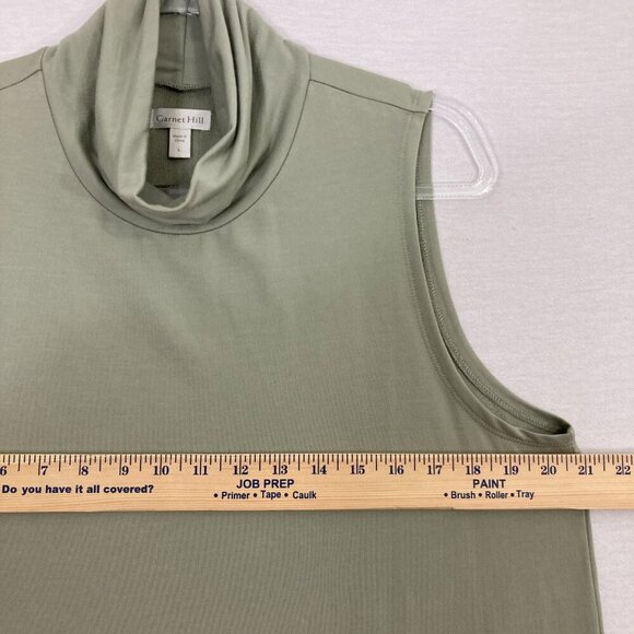 Garnet Hill Sage Green Turtle Neck Sleeveless Stretch Knit Side Slit Tunic Large - Picture 9 of 10